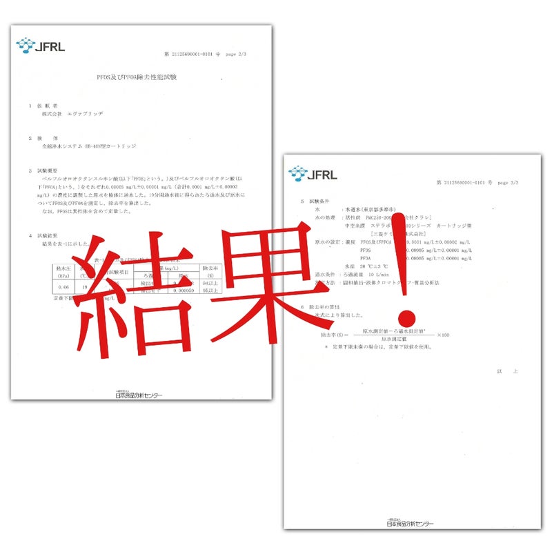 セントラル浄水器のPFOS,PFOA除去性能試験結果